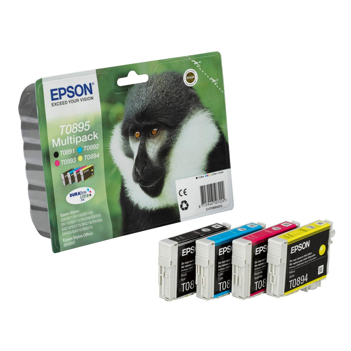 EPSON T0895 schwarz, cyan, magenta, gelb Druckerpatronen, 4er-Set | C13T08954010 | 1 Pack = 4 St.