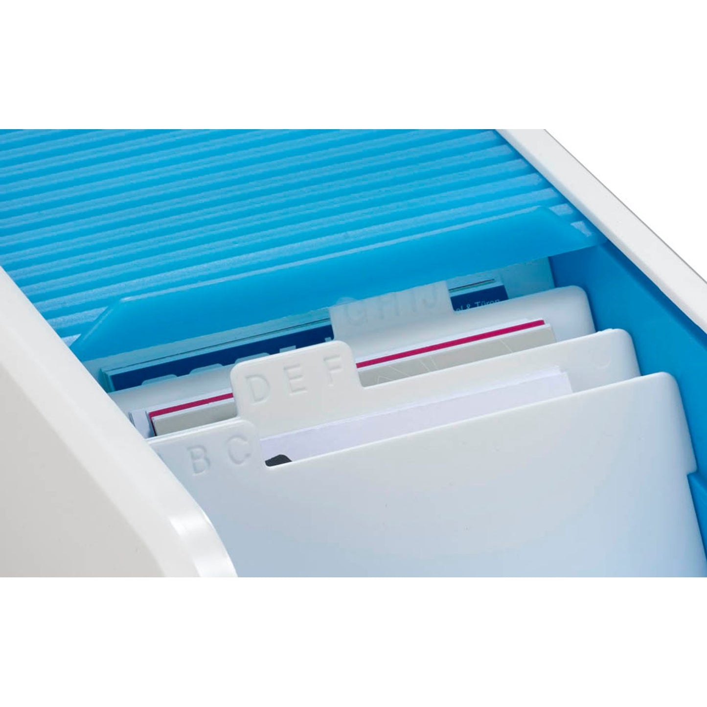 helit Visitenkartenbox weiß/hellblau, für bis zu 300 Visitenkarten | H6218030