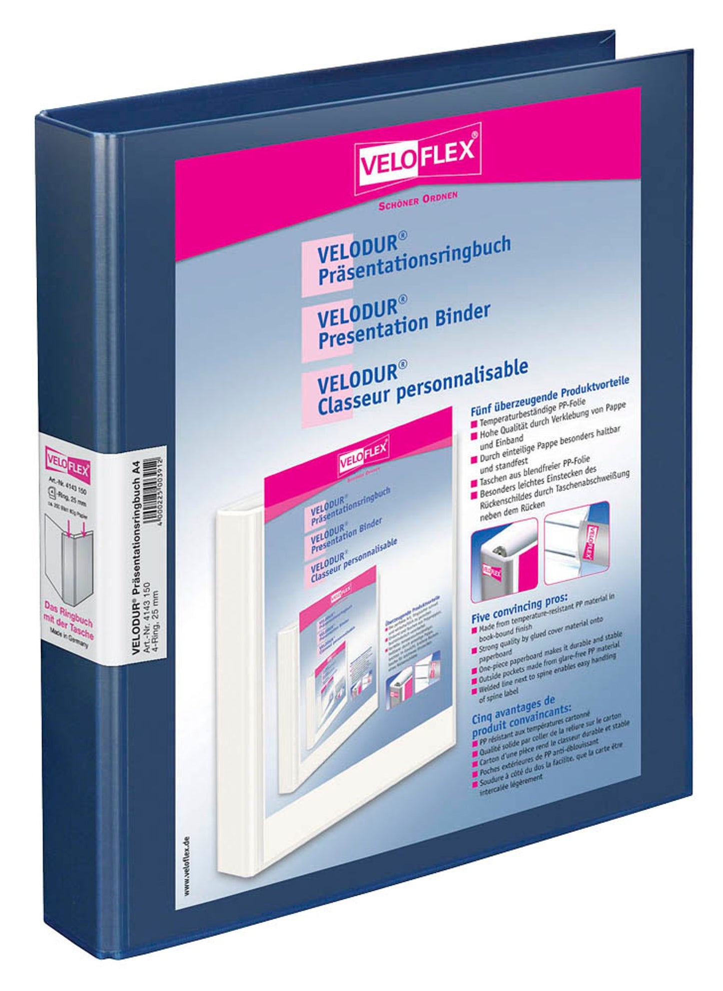 10 VELOFLEX VELODUR® Präsentationsringbücher 4-Ringe blau DIN A4,