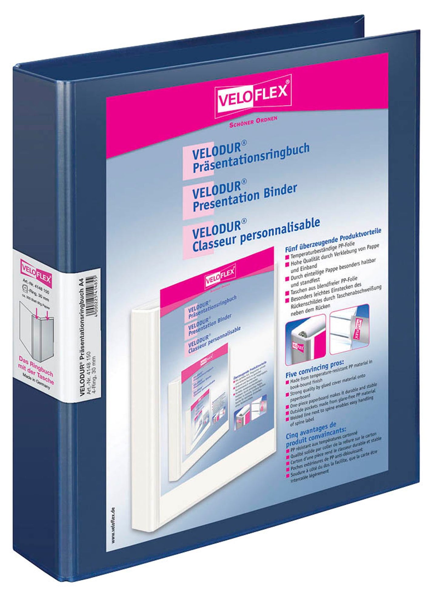 10 VELOFLEX VELODUR® Präsentationsringbücher 4-Ringe blau DIN A4,