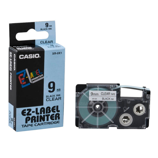 CASIO Schriftband XR-9X , 9 mm schwarz auf transparent | XR-9X1