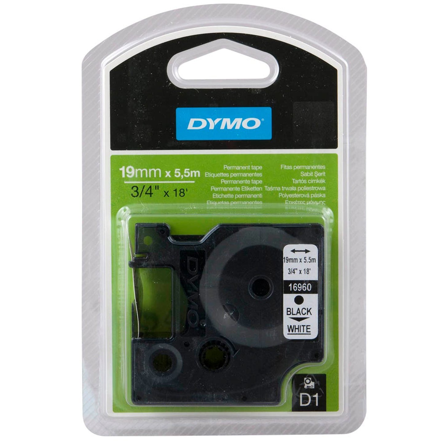 DYMO Schriftband D1 16960 , 19 mm schwarz auf weiß | S0718070