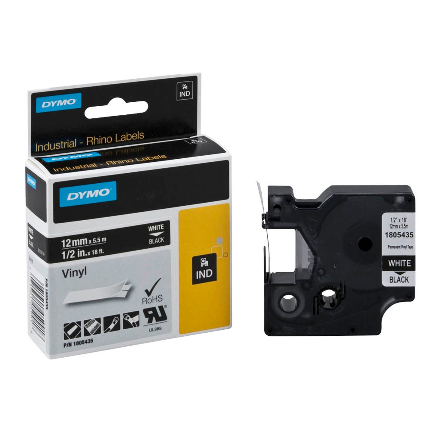 DYMO Schriftband RHINO , 12 mm weiß auf schwarz | 1805435