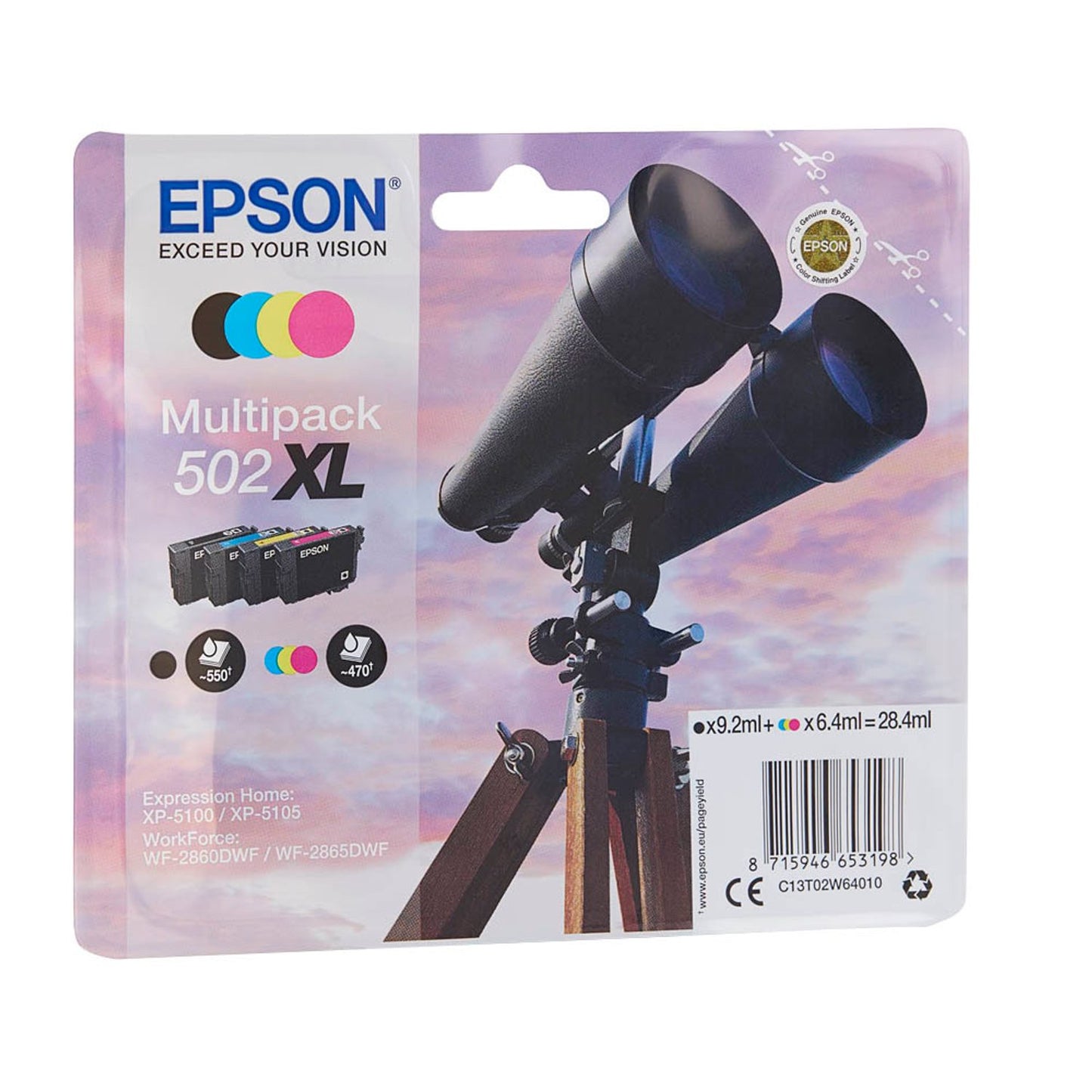 EPSON 502XL/T02W64 schwarz, cyan, magenta, gelb Druckerpatronen, 4er-Set | C13T02W64010 | 1 Pack = 4 St.