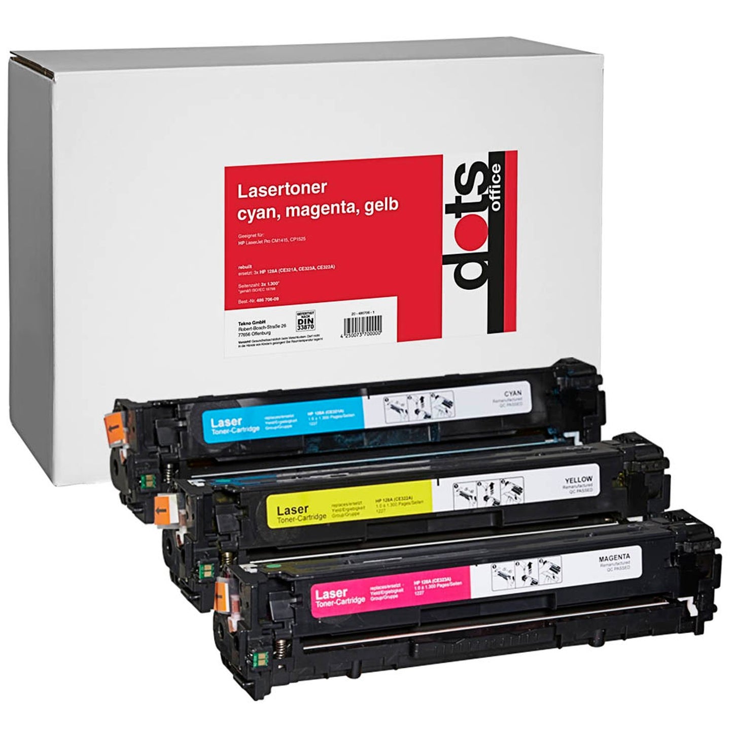 dots cyan, magenta, gelb Toner kompatibel zu HP 128A (CF371AM), 3er-Set | 1227,0030-DOTS | 1 Pack = 3 St.