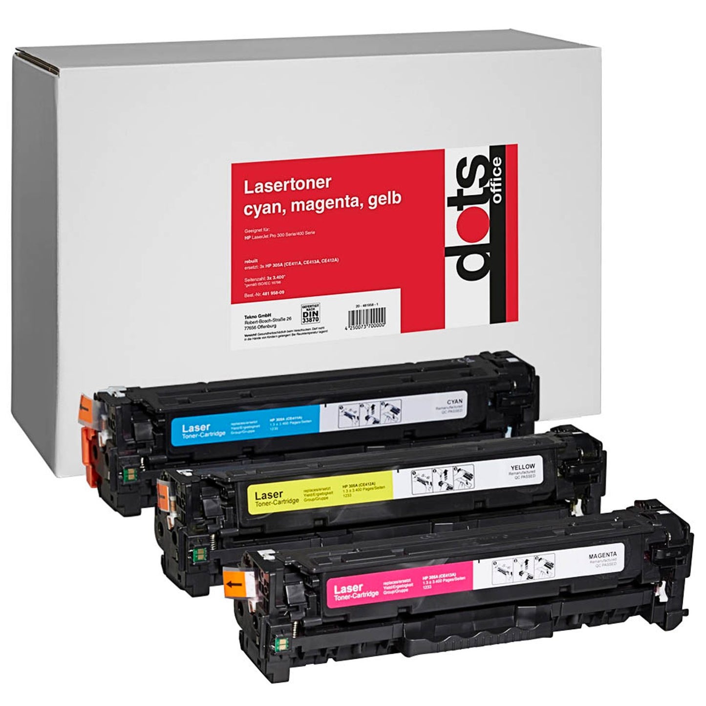 dots cyan, magenta, gelb Toner kompatibel zu HP 3x 305A (CF370AM), 3er-Set | 1233,0030-DOTS | 1 Pack = 3 St.