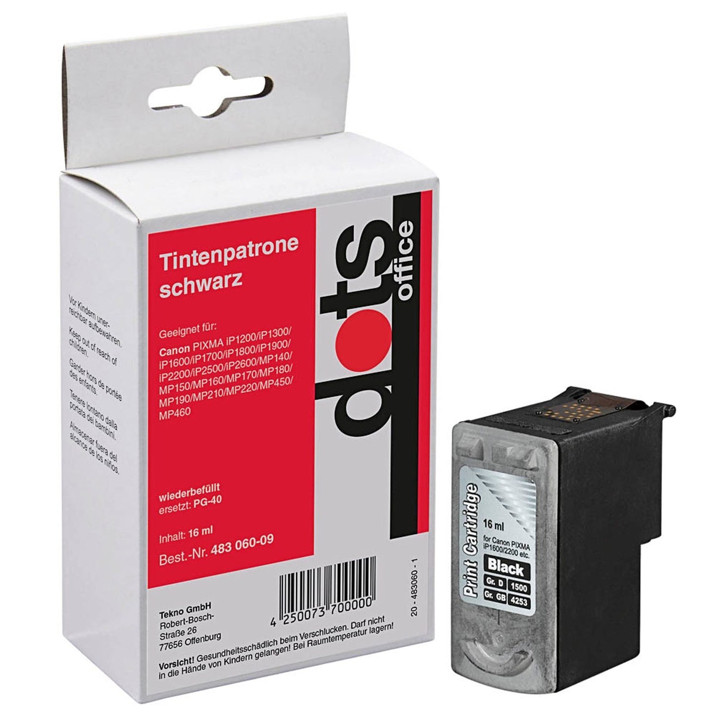 dots schwarz Druckerpatrone kompatibel zu Canon PG-40 | 1500,4001-DOTS