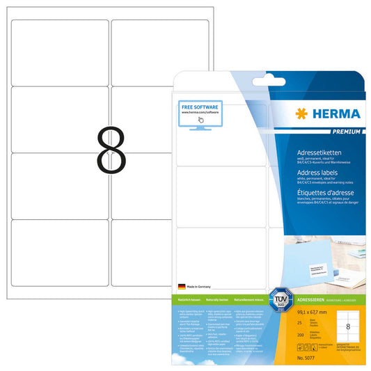 HERMA Adressetiketten weiß 99,1 x 67,7 mm | 5077 | 1 Pack = 25 Blatt