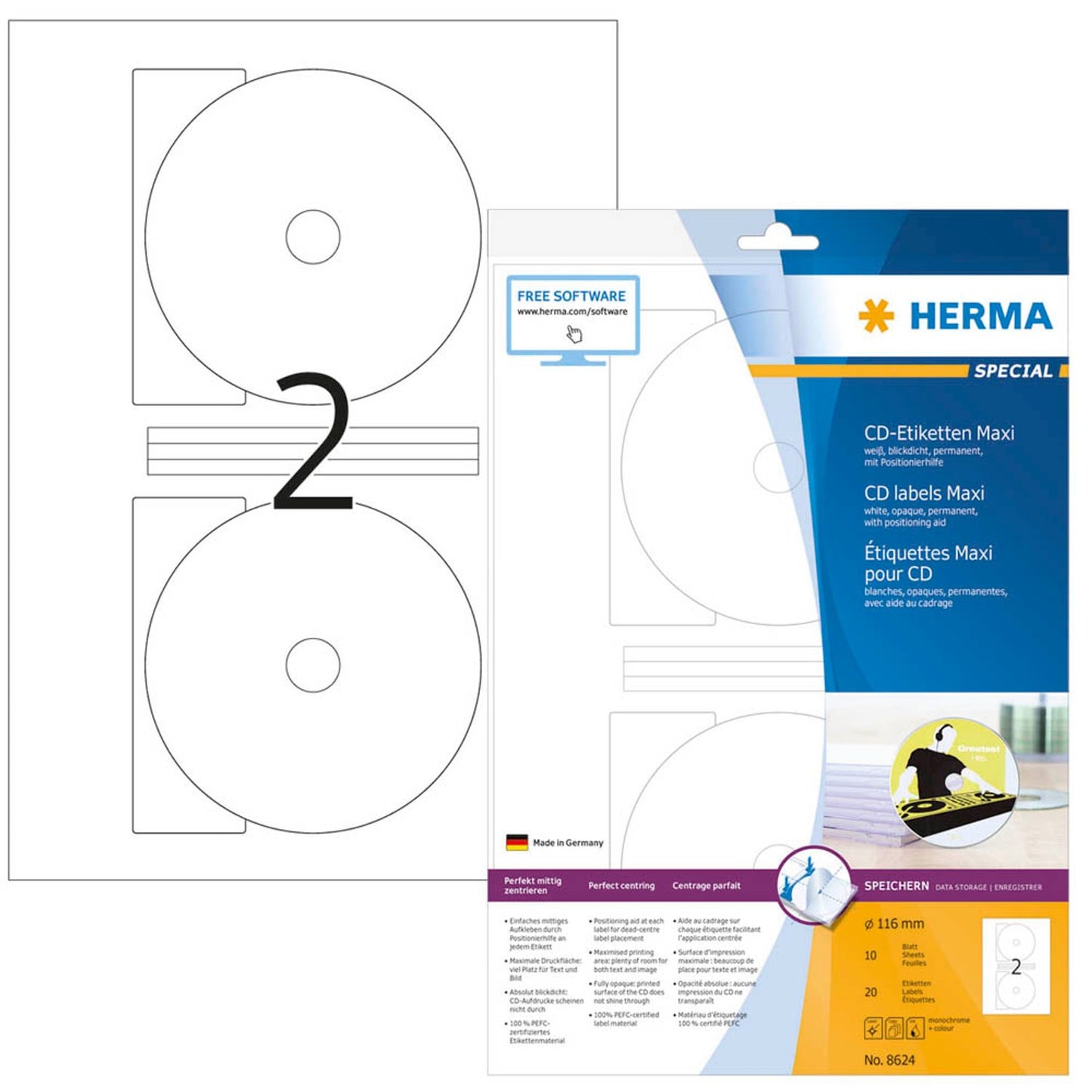 HERMA CD-Etiketten weiß | 8624 | 1 Pack = 20 Etiketten