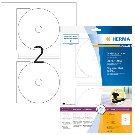 HERMA CD-Etiketten weiß | 8624 | 1 Pack = 20 Etiketten