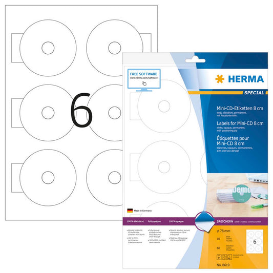HERMA CD-Etiketten weiß | 8619 | 1 Pack = 60 Etiketten