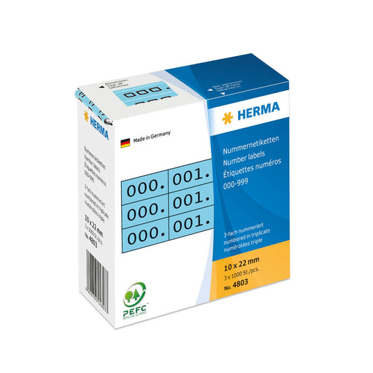 HERMA Klebenummern Zahlen, blau 22,0 x 10,0 mm, 3x1.000 Etiketten | 4803