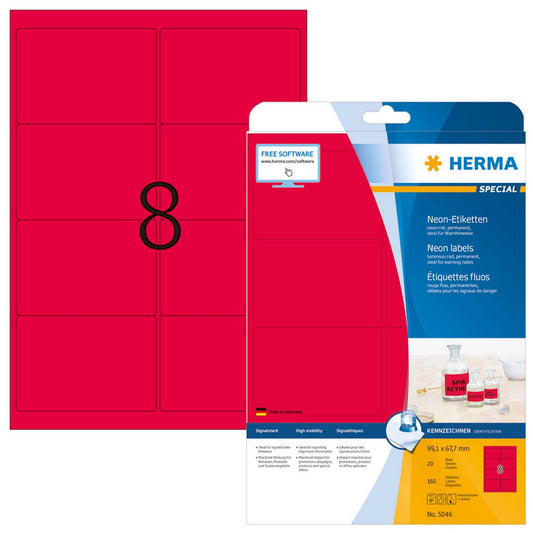 HERMA Etiketten rot 99,1 x 67,7 mm | 5046 | 1 Pack = 20 Blatt