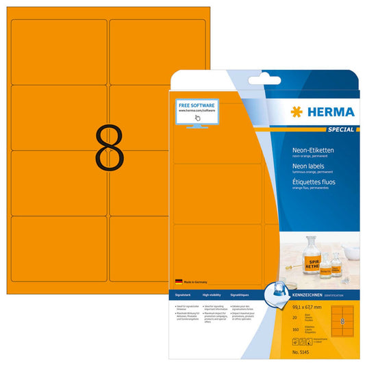 HERMA Etiketten orange 99,1 x 67,7 mm | 5145 | 1 Pack = 20 Blatt