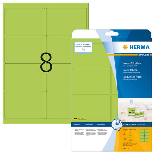 HERMA Etiketten grün 99,1 x 67,7 mm | 5147 | 1 Pack = 20 Blatt