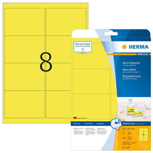 HERMA Etiketten gelb 99,1 x 67,7 mm | 5144 | 1 Pack = 20 Blatt