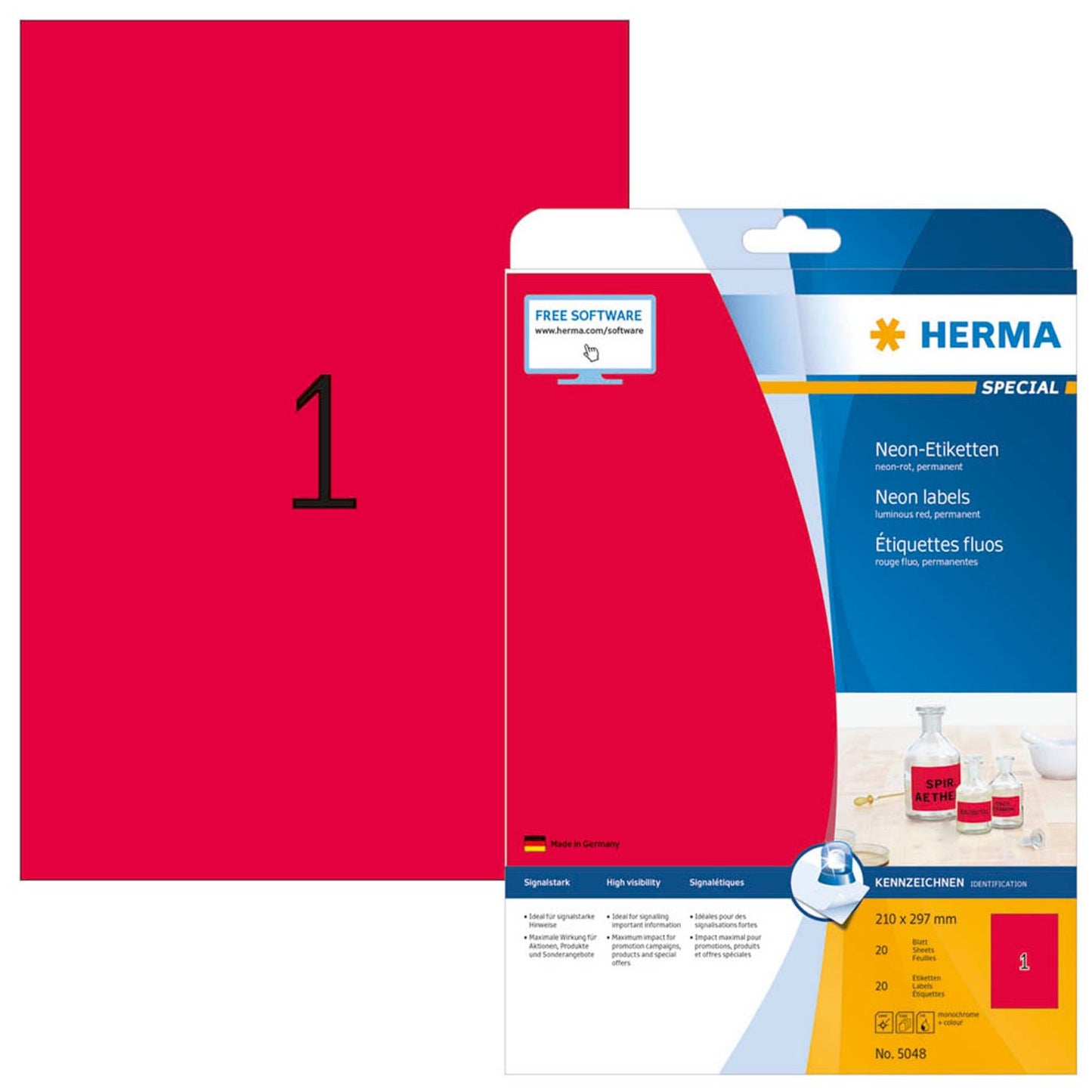 HERMA Etiketten rot 210,0 x 297,0 mm | 5048 | 1 Pack = 20 Blatt