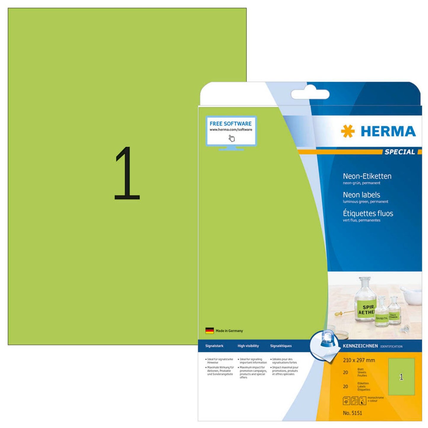 HERMA Etiketten grün 210,0 x 297,0 mm | 5151 | 1 Pack = 20 Blatt