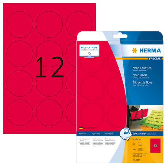 HERMA Etiketten rot 60,0 x 60,0 mm | 5156 | 1 Pack = 20 Blatt