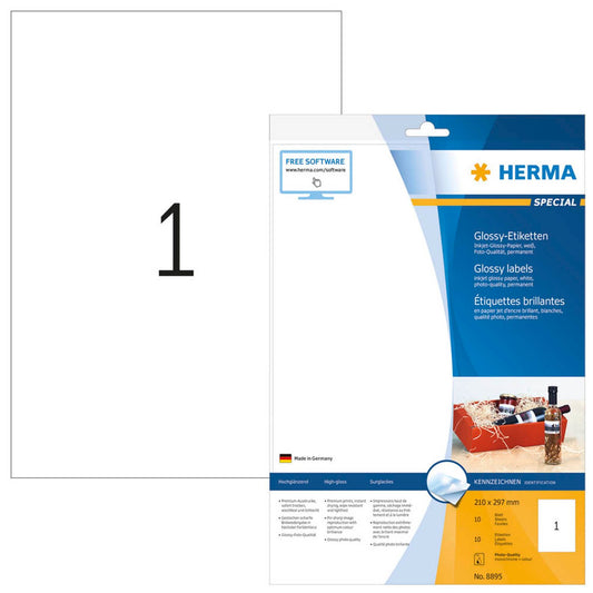 HERMA Etiketten weiß 210,0 x 297,0 mm | 8895 | 1 Pack = 10 Blatt