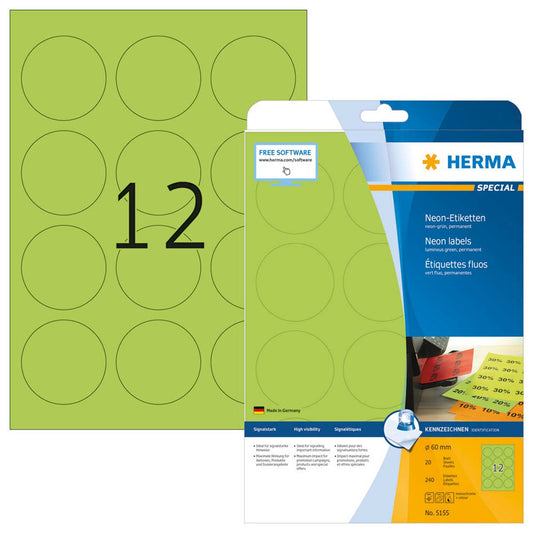 HERMA Etiketten grün 60,0 x 60,0 mm | 5155 | 1 Pack = 20 Blatt