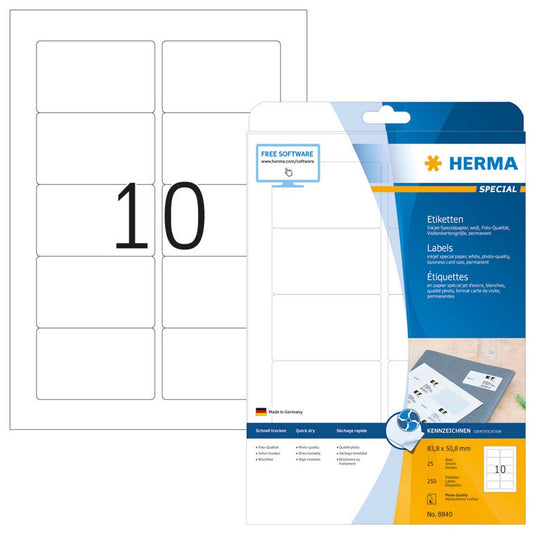 HERMA Etiketten weiß 83,8 x 50,8 mm | 8840 | 1 Pack = 25 Blatt
