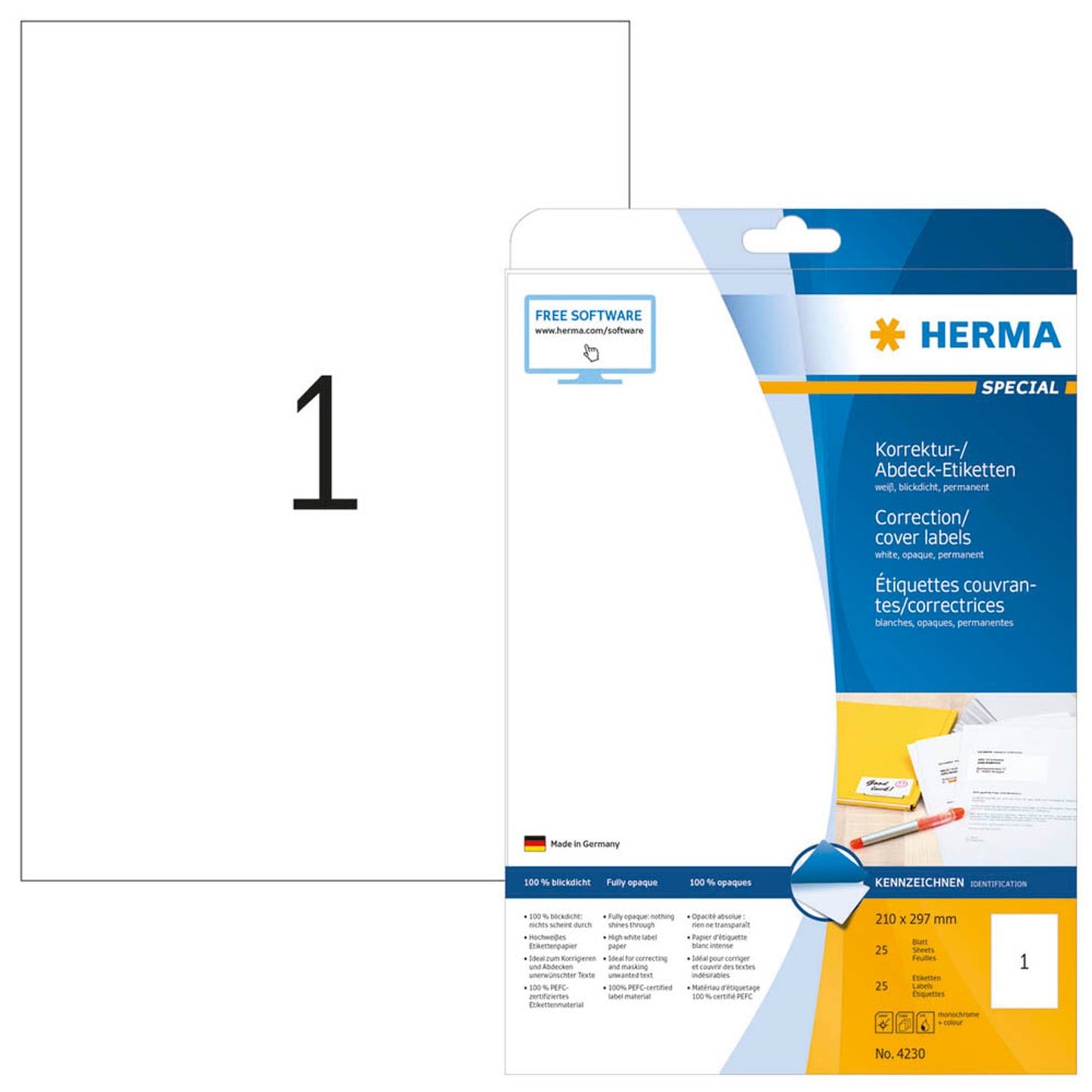 HERMA Etiketten weiß 210,0 x 297,0 mm | 4230 | 1 Pack = 25 Blatt