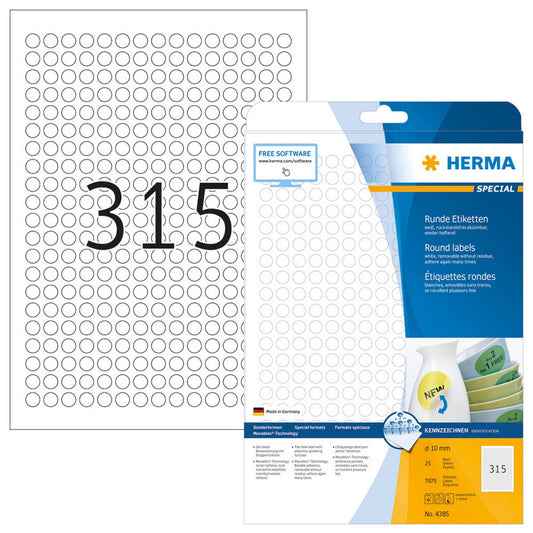 HERMA Etiketten weiß 10,0 x 10,0 mm | 4385 | 1 Pack = 25 Blatt