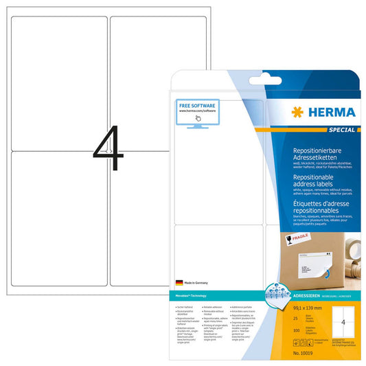 HERMA Adressetiketten weiß 99,1 x 139,0 mm | 10019 | 1 Pack = 25 Blatt
