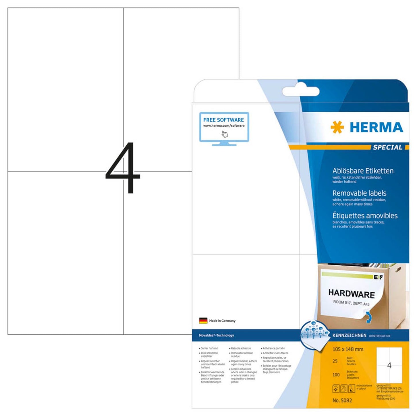 HERMA Etiketten weiß 105,0 x 148,0 mm | 5082 | 1 Pack = 25 Blatt