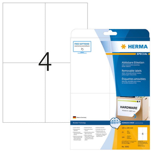 HERMA Etiketten weiß 105,0 x 148,0 mm | 5082 | 1 Pack = 25 Blatt