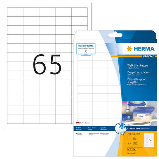 HERMA SPECIAL Tiefkühletiketten weiß 38,1 x 21,2 mm | 4388 | 1 Pack = 25 Blatt