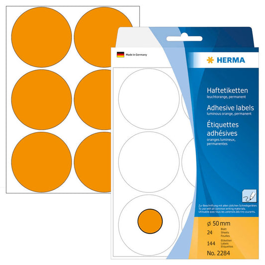 HERMA Klebepunkte leuchtorange Ø 50,0 mm | 2284 | 1 Pack = 144 St.