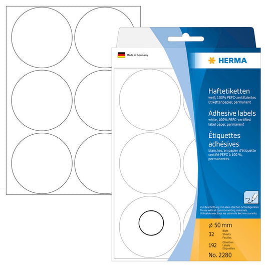 HERMA Klebepunkte weiß Ø 50,0 mm | 2280 | 1 Pack = 192 St.