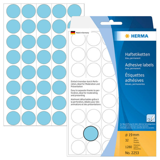 HERMA Klebepunkte blau Ø 19,0 mm | 2253 | 1 Pack = 1.280 St.