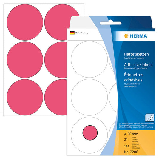 HERMA Klebepunkte leuchtrot Ø 50,0 mm | 2286 | 1 Pack = 144 St.