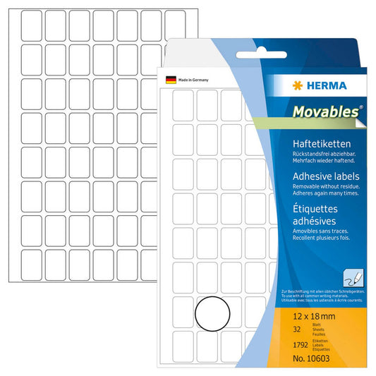 HERMA Movables Etiketten weiß 12,0 x 18,0 mm | 10603 | 1 Pack = 1.792 Etiketten