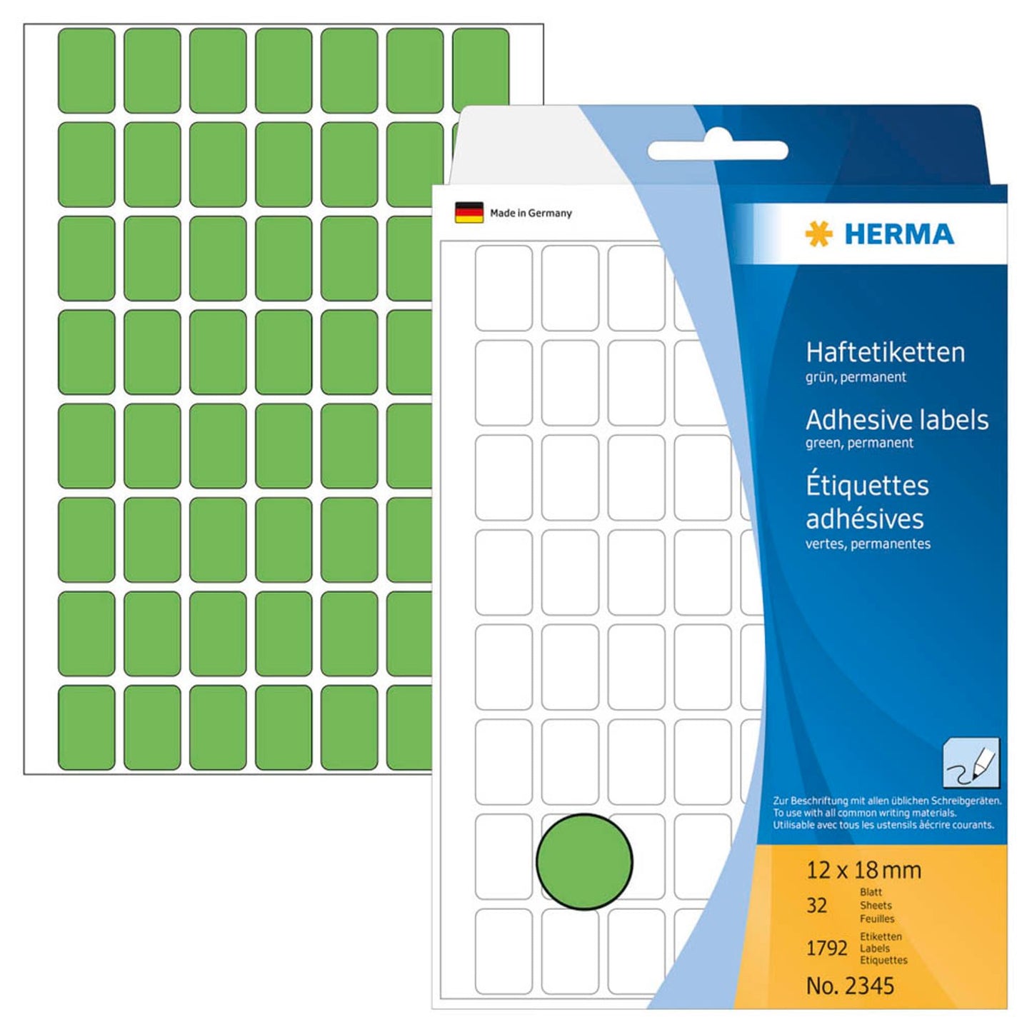 HERMA Etiketten grün 18,0 x 12,0 mm | 2345 | 1 Pack = 32 Blatt