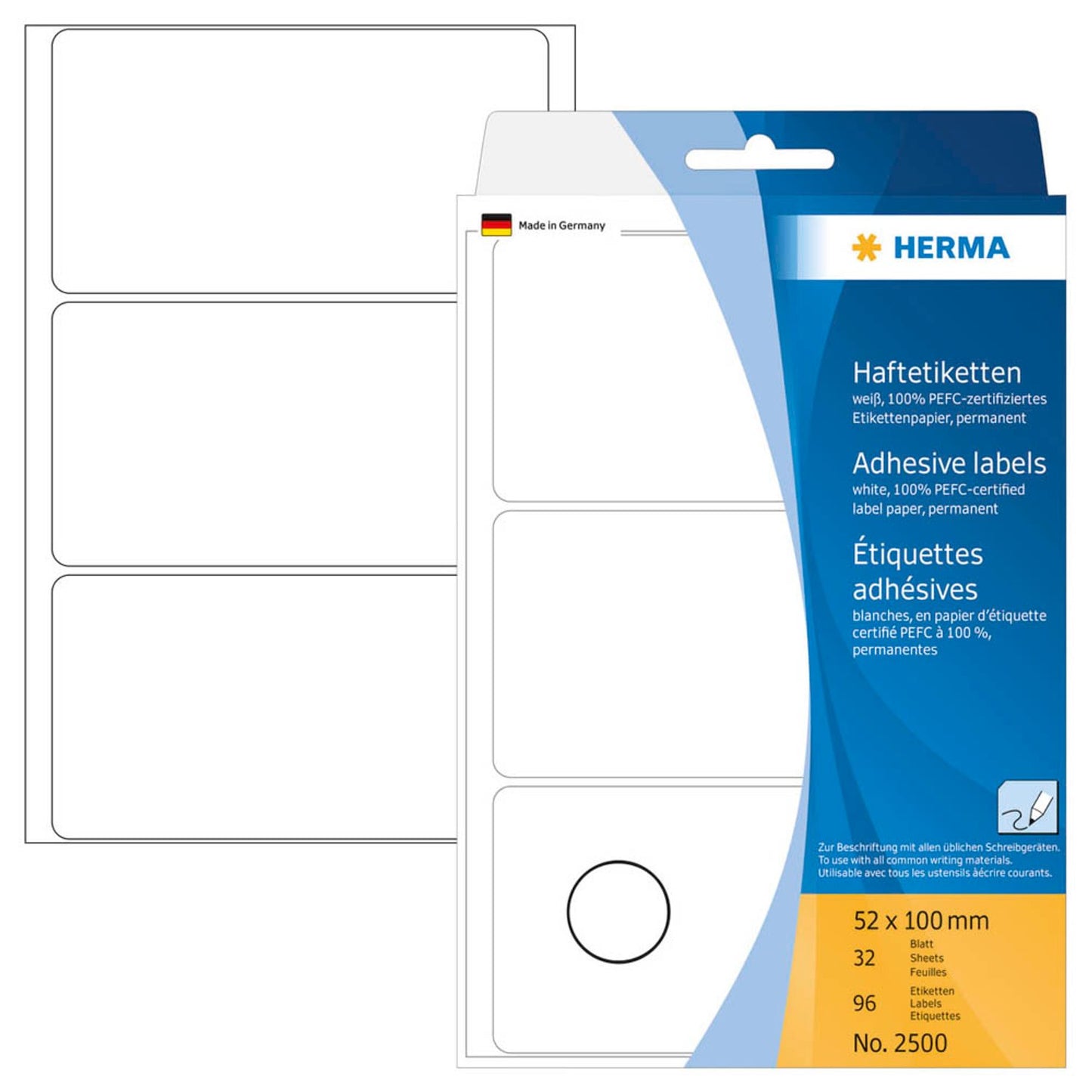 HERMA Etiketten weiß 100,0 x 52,0 mm | 2500 | 1 Pack = 32 Blatt