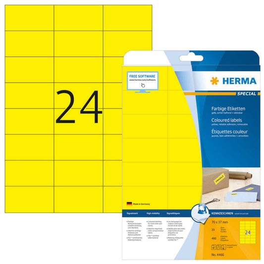 HERMA Etiketten gelb 70,0 x 37,0 mm | 4466 | 1 Pack = 20 Blatt