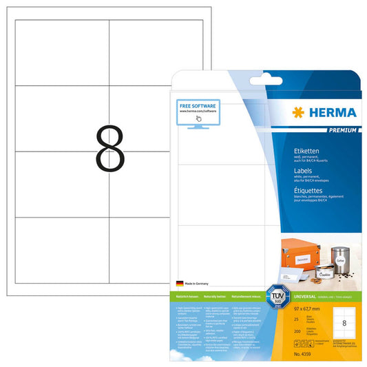 HERMA Etiketten weiß 97,0 x 67,7 mm | 4359 | 1 Pack = 25 Blatt