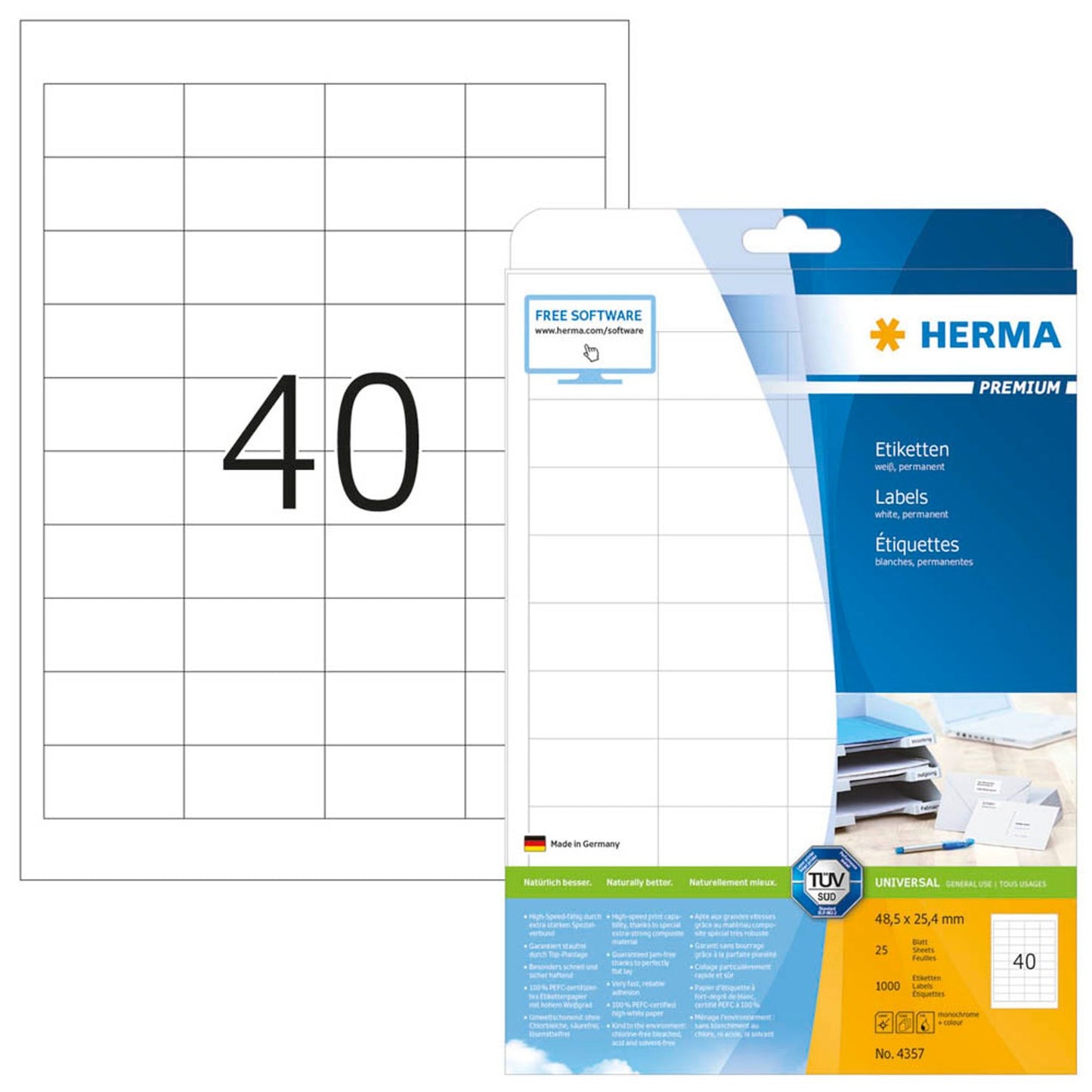 HERMA Etiketten weiß 48,5 x 25,4 mm | 4357 | 1 Pack = 25 Blatt