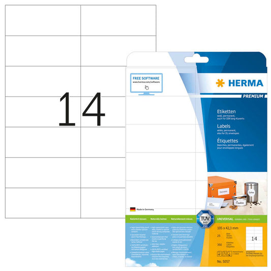 HERMA Etiketten weiß 105,0 x 42,3 mm | 5057 | 1 Pack = 25 Blatt
