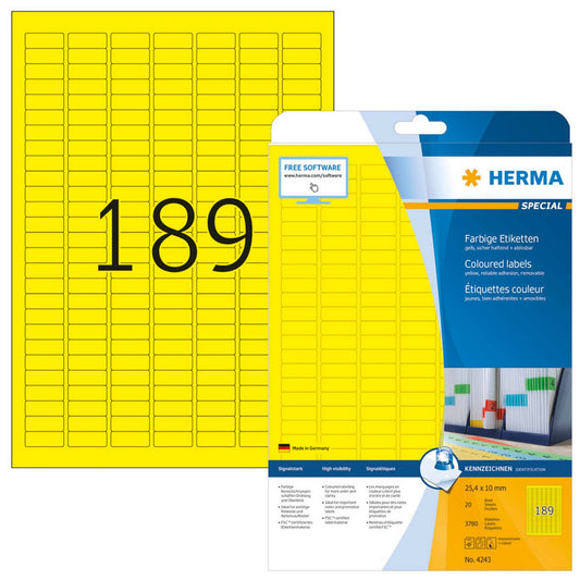 HERMA Etiketten gelb 25,4 x 10,0 mm | 4243 | 1 Pack = 20 Blatt