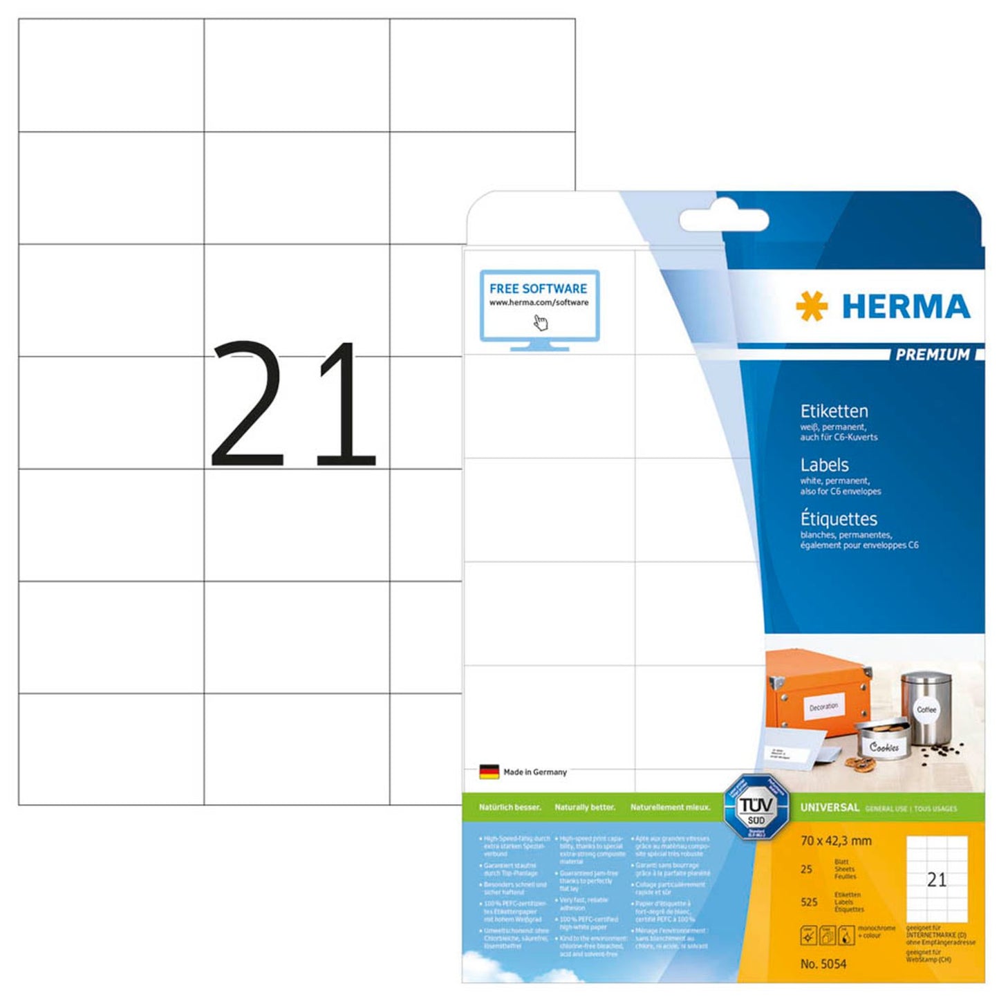 HERMA Etiketten weiß 70,0 x 42,3 mm | 5054 | 1 Pack = 25 Blatt