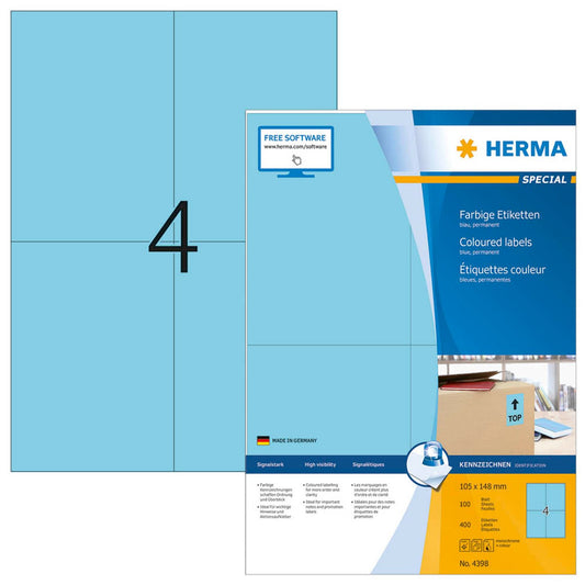 HERMA Etiketten blau 105,0 x 148,0 mm | 4398 | 1 Pack = 100 Blatt