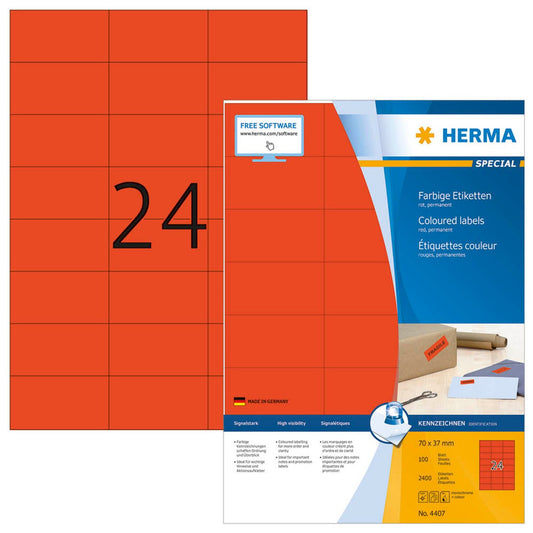 HERMA Etiketten rot 70,0 x 37,0 mm | 4407 | 1 Pack = 100 Blatt
