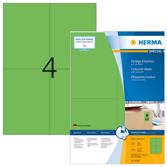 HERMA Etiketten grün 105,0 x 148,0 mm | 4399 | 1 Pack = 100 Blatt
