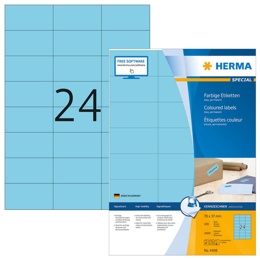 HERMA Etiketten blau 70,0 x 37,0 mm | 4408 | 1 Pack = 100 Blatt
