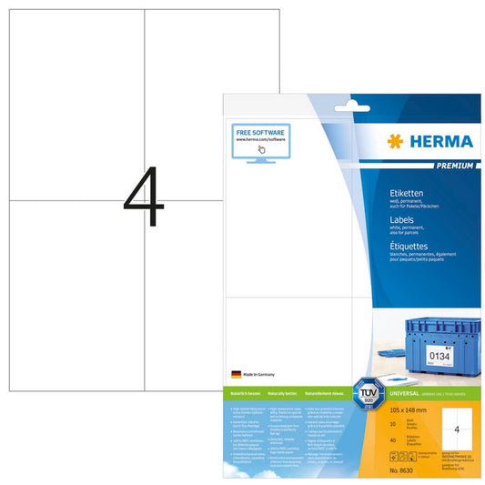 HERMA Etiketten weiß 105,0 x 148,0 mm | 8630 | 1 Pack = 10 Blatt